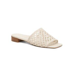 MARION PARKE Ivory Made In Brazil Leather Sabrina Flat Sandals